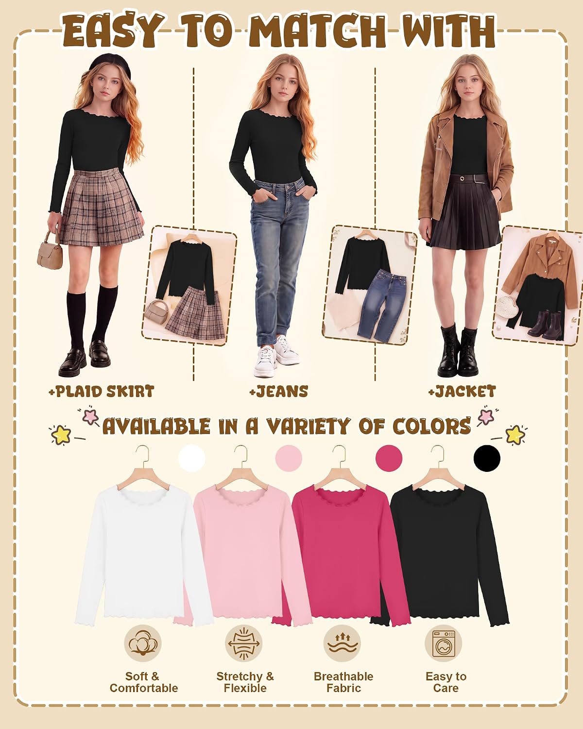 Girls' Long Sleeve Cute Shirts Kids Tops
