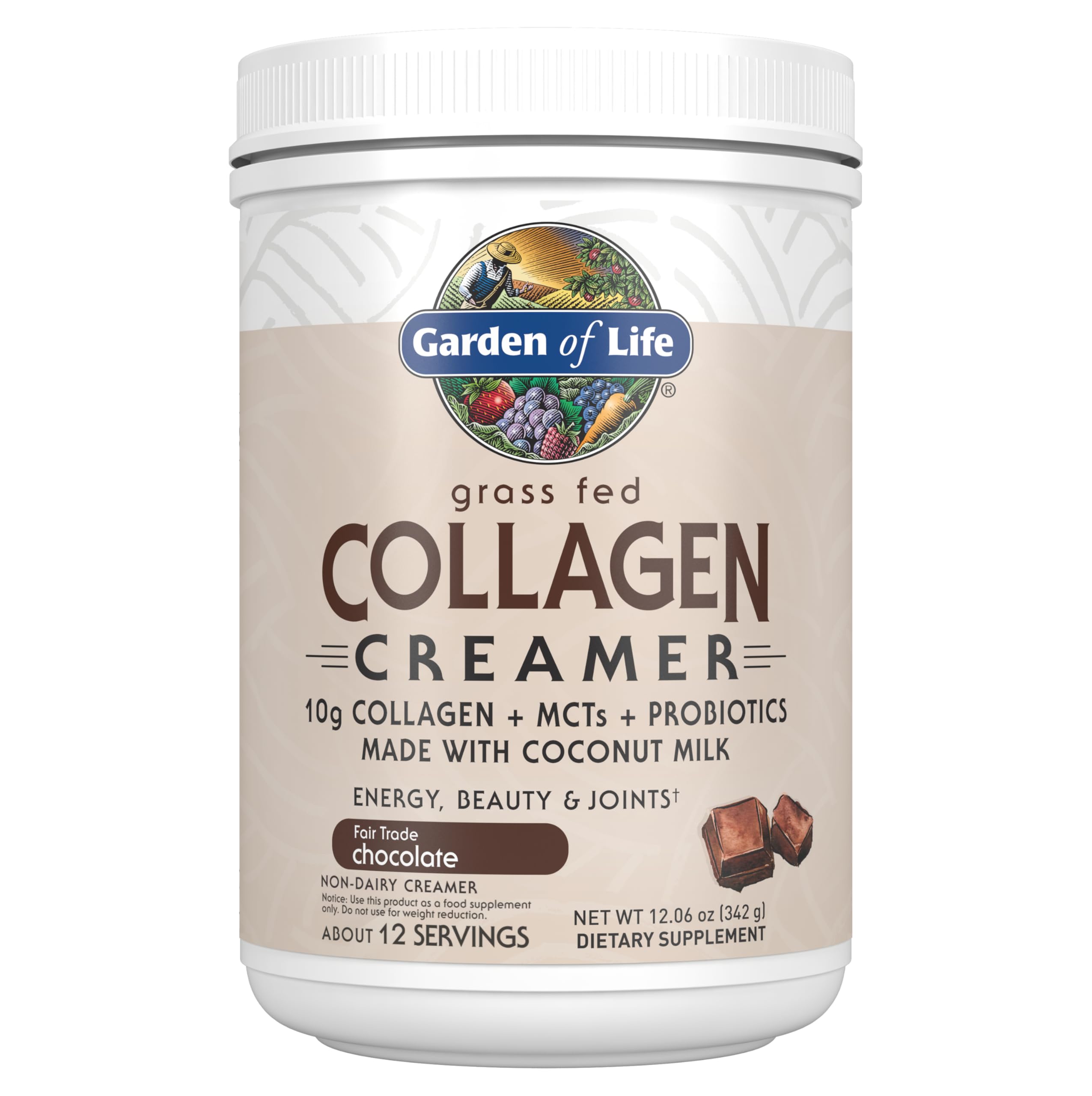 Garden of Life Grass Fed Collagen Collagen Creamer, Chocolate, 12 Servings