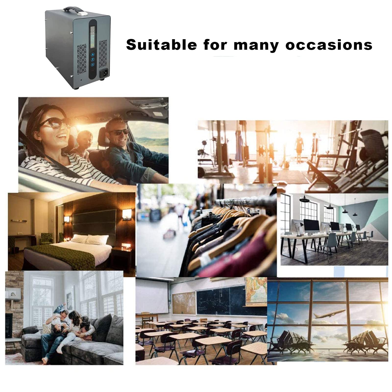 RDJSHOP Generador de Ozono con Pantalla Táctil Ozonizador con Mando a Distancia, Comercial Portátil Generadores de Ozono para Habitaciones Grandes, Fábricas, Bares,Black-10000mg/h