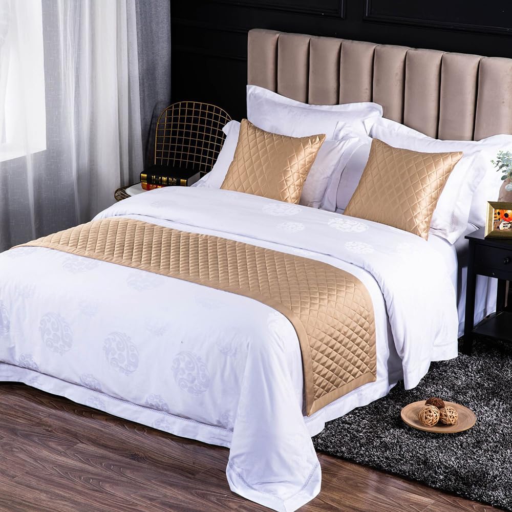 QRGMKL New Solid Color Bed Runners Soft Skin-friendly Bed Scarves High-precision Geometric jacquard Bedding Protector Bedspread for Home Bedroom Hotel-Gold C||210X50cm for 1.5m Bed