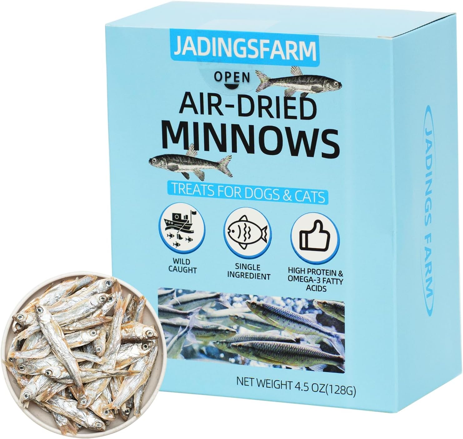 4.5 oz Peces liofilizados naturales para perros y gatos, 100% natural, alto contenido proteico, bocaditos de una sola