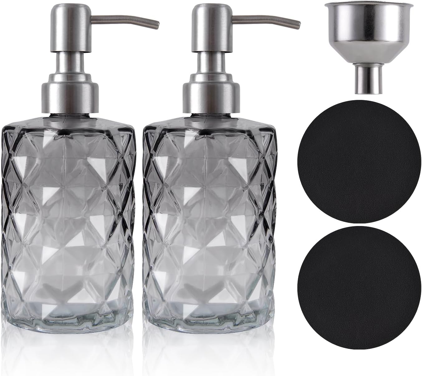 Glas Seifenspender Set, 2 Stück Pumpspender mit Tablett, 500ml Shampoo