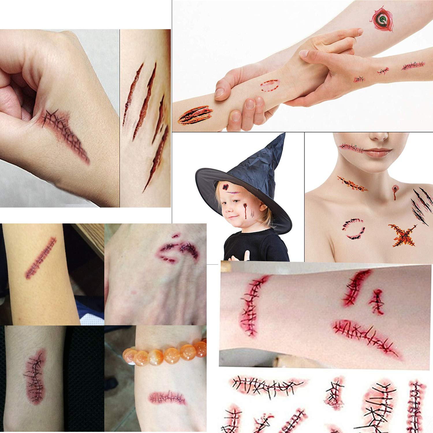 10 Fogli Halloween Tatuaggi Temporanei, Viso Temporaneo Tattoos Adesivi Cranio Floreale Nero