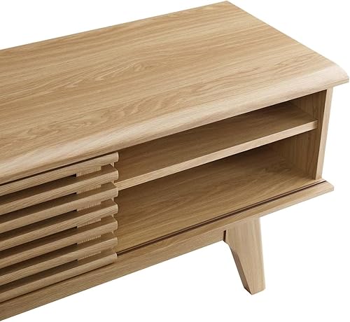 Miniatura 15 de Modway Render Mid-Century - Mueble de TV moderno de perfil bajo de 70 pulgadas para consola multimedia en color blanco nogal, 70 pulgadas Blanco de