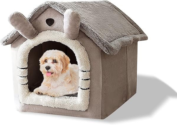 Galatée Lit De Grotte pour Chat, Lit De Chien Lavable, Igloo De Chat en Peluche Chaud Et Confortable, Maison De Chat Pliable Et Confortable, Lit De Chien avec Fond Antidérapant(M, Chat Gris) - 1