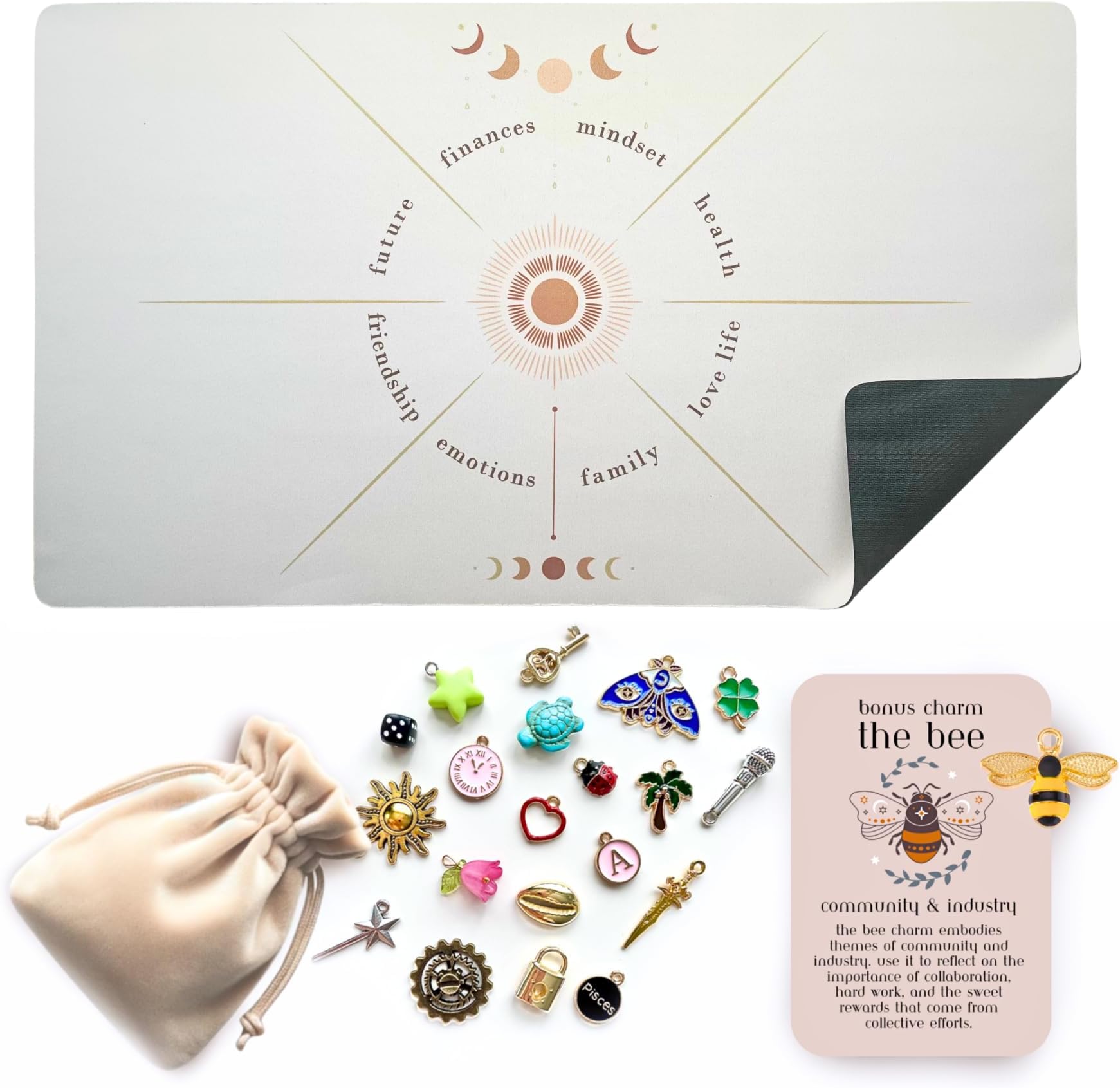 Sacred Nest Charm Casting Divination Kit │ 20 Charms, Tarot Cloth Style Casting Mat & eBook Guide │ Fortune Telling Witchcraft Supplies │ Perfect Witchy Gifts for Women