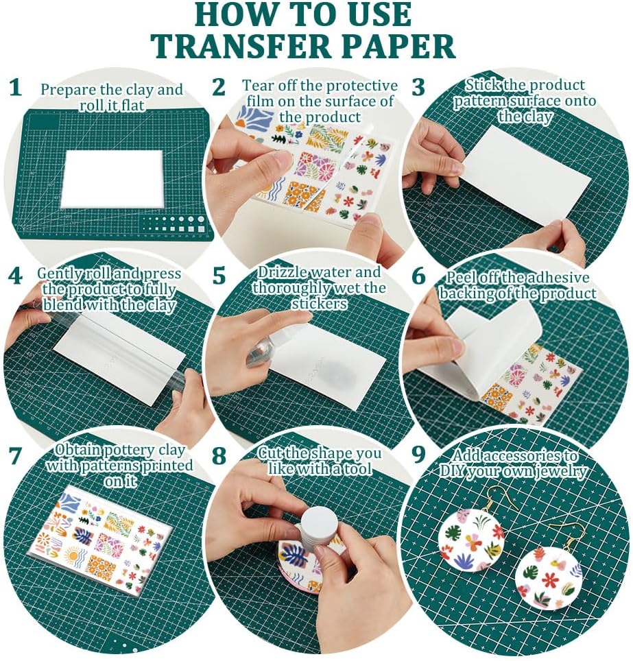 OLYCRAFT 24Pcs 4 Styles Abstract Flower Clay Transfer Paper for Polymer