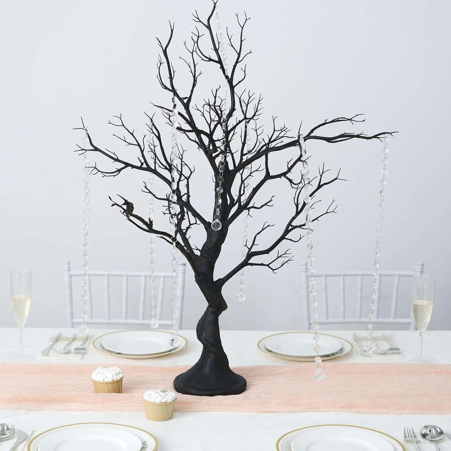 Efavormart 34" Manzanita Centerpiece Tree + 8 Acrylic Bead Chains for Wedding Banquet Birthday Party Event Tabletop Decorations - Black