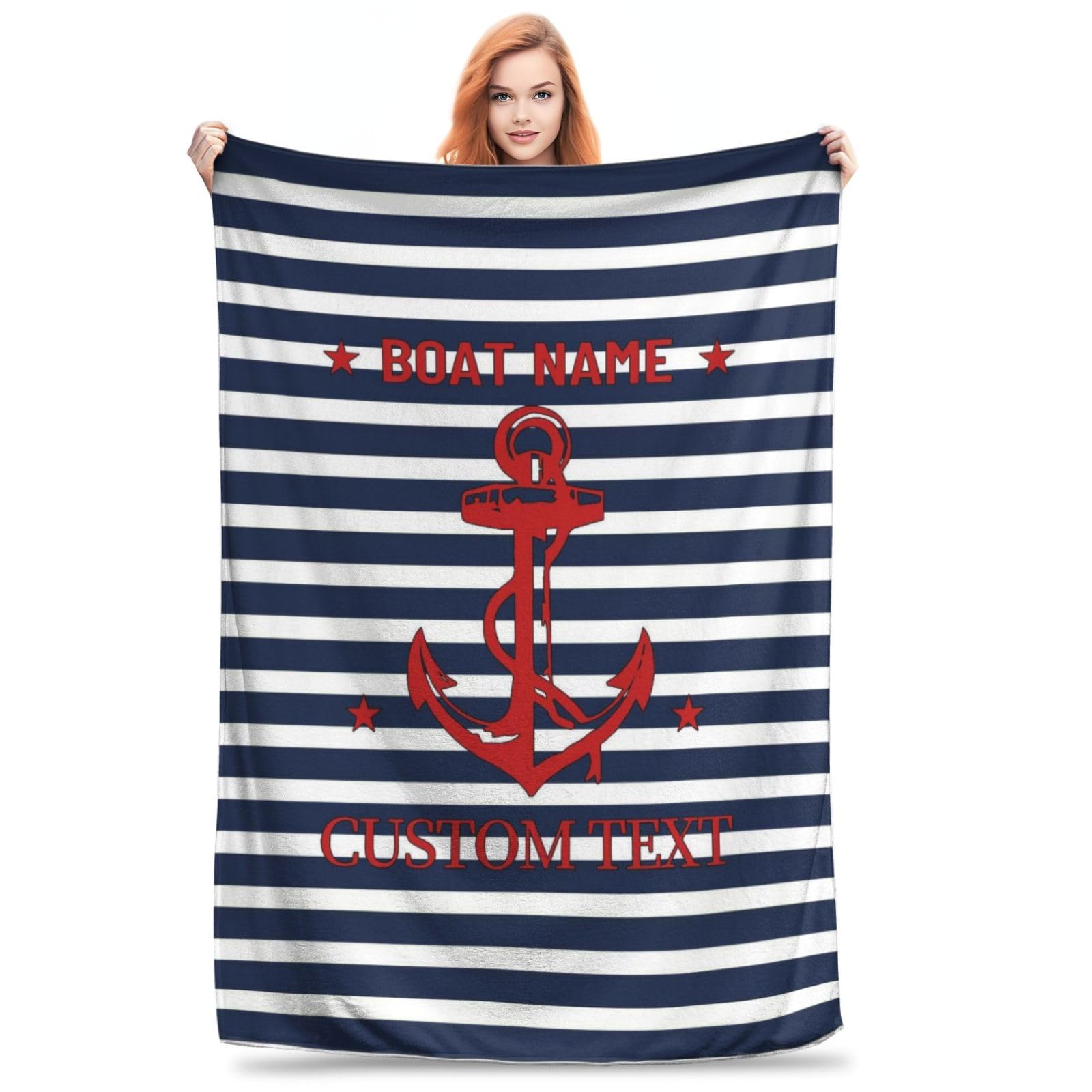KKIIOEXX Personalized Nautical Sailing Throw Blanket,Custom Captain Anchor Compass Flannel Blanket with Name,Soft Lightweight Throw Blanket for Sofa Couch Bed Room, for Men Women
