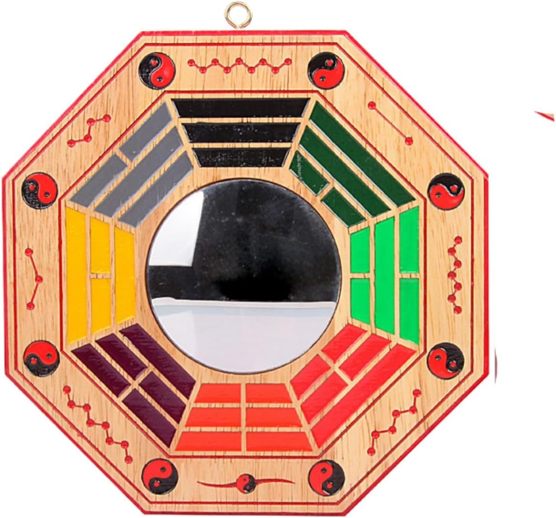 桃木八卦镜 Traditional Chinese Feng Shui Figurine Concave, Bagua Mirror for Home Business Lucky,凸镜挂件家用大门口九宫太极阴阳八卦凹面镜子室内摆件 Feng Shui Figurine Home Office Decor Chinese Gifts 9440
