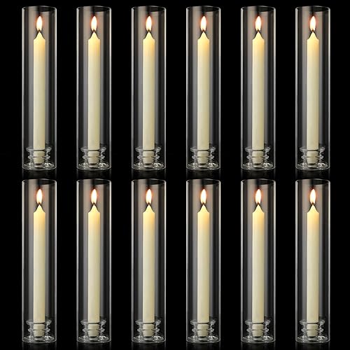 Juego de 12 portavelas moderno con cubierta de chimenea, portavelas cónico de vidrio para velas cónicas de huracán de 12 pulgadas, soporte grande de