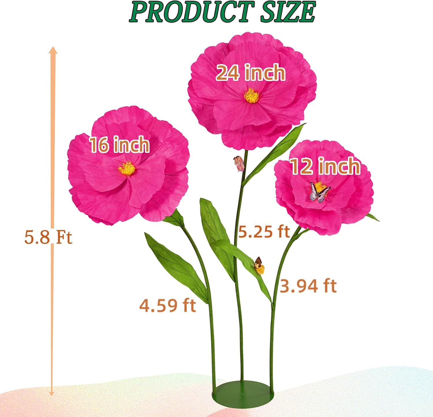 5.8 Ft Giant Artificial Flowers,Large Paper Flower,Huge Poppy Flowers Decoration for Wedding,Hotel,Office,Window Display and Home Farmhouse Decor(Red) - Image 3