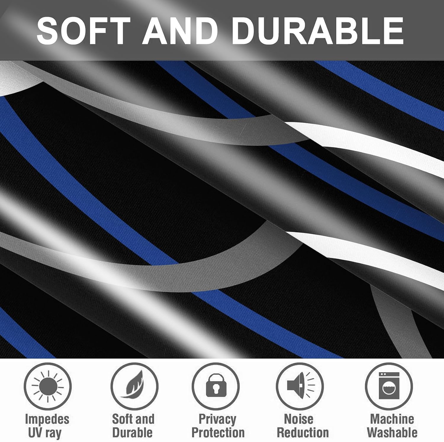 Black Blue Geometric Curtains for Bedroom Living Room Modern Black Grey Navy Blue Blackout Curtain Abstract Circle Pattern Window Drapes, 42x84 Inches,2 Panels