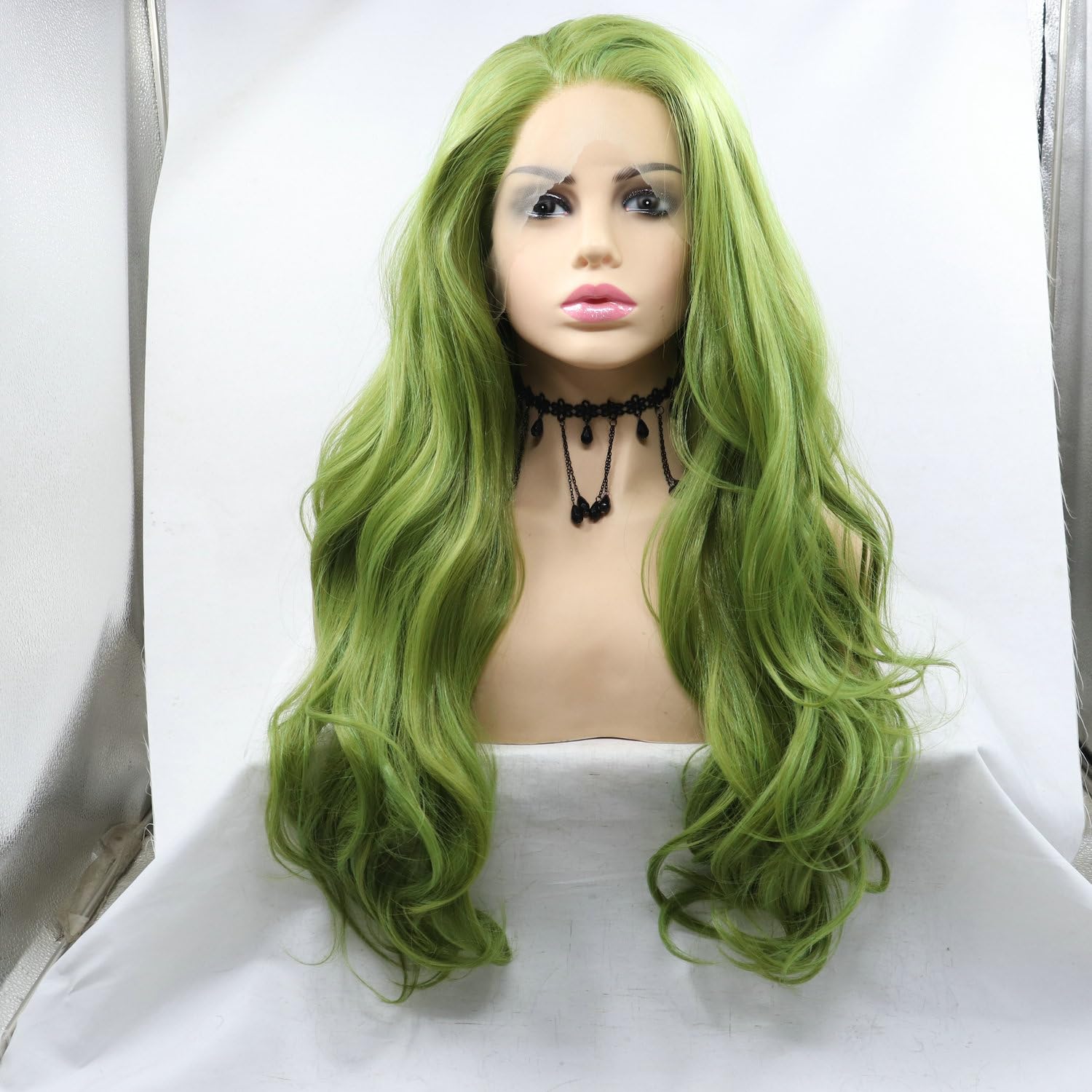 SERENEWIG Pastel Matcha Green Synthetic Lace Front Wigs for Women Beautiful Oliver Green Color Heat Resistant Fiber Long Bouncy Wave Lolita Cosplay Wigs Drag Queen 24" - Image 2