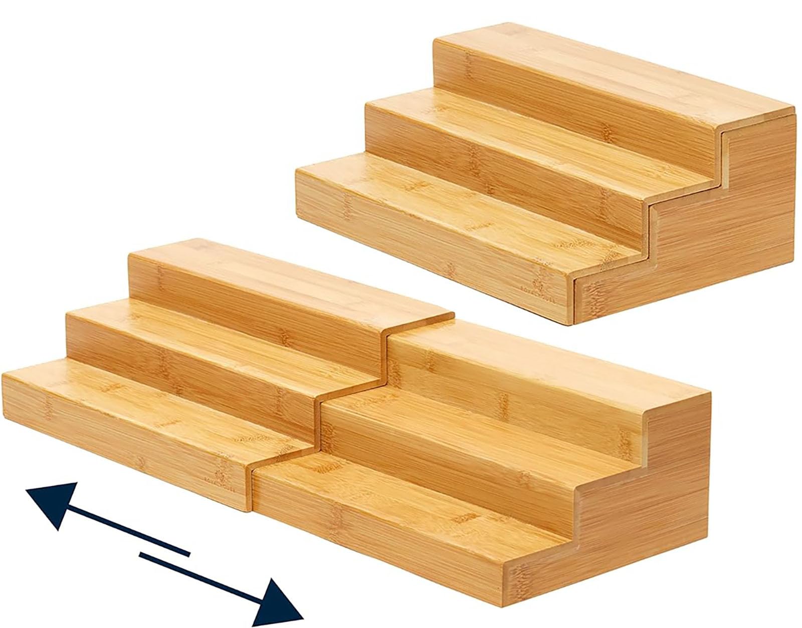 CooToly Spice Rack Kitchen Cabinet Organizer- 3 Tier Bamboo Expandable Display Shelf(L)