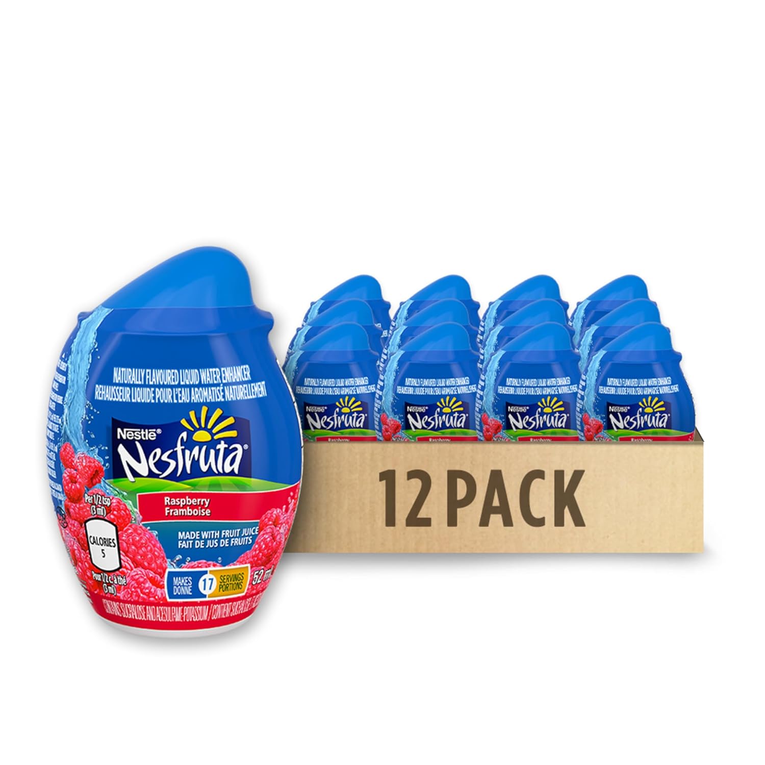 Nesfruta Liquid Water Enhancer, Raspberry Flavour, 52ml bottle (12ct.) (Imported from Canada)