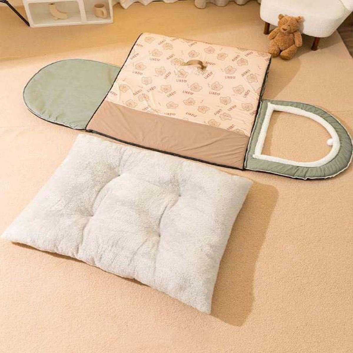 Danchen Maison pour chien, lit pliable 2 en 1 pour grand chien avec coussin anti-anxiété doux et chaud, lit igloo antidérapant pour chiens, chiots, chats, lapins, niche amovible et lavable pour