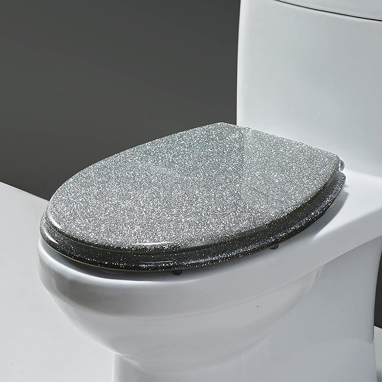 Sparkly Resin Toilet Seat, Quiet Slow Close Bathroom Toilet Lid, Thicken Toilet Seat Cover, with