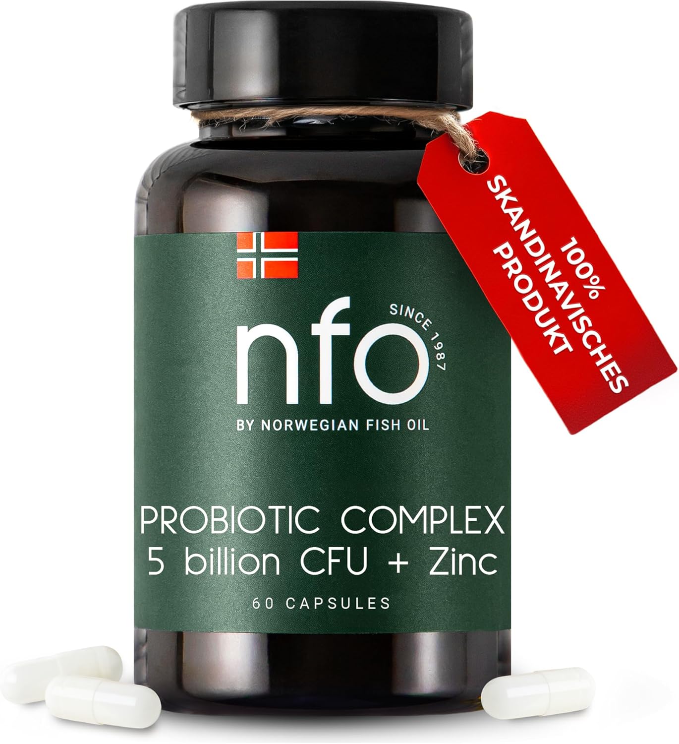 PROBIOTIC COMPLEX 5 miljoen CFU + zink [60 capsules] Natuurlijk hooggedoseerd complex van probiotica met zink, voor het immuunsysteem, huid, haar, nagels, tanden, botten, gemaakt in Finland