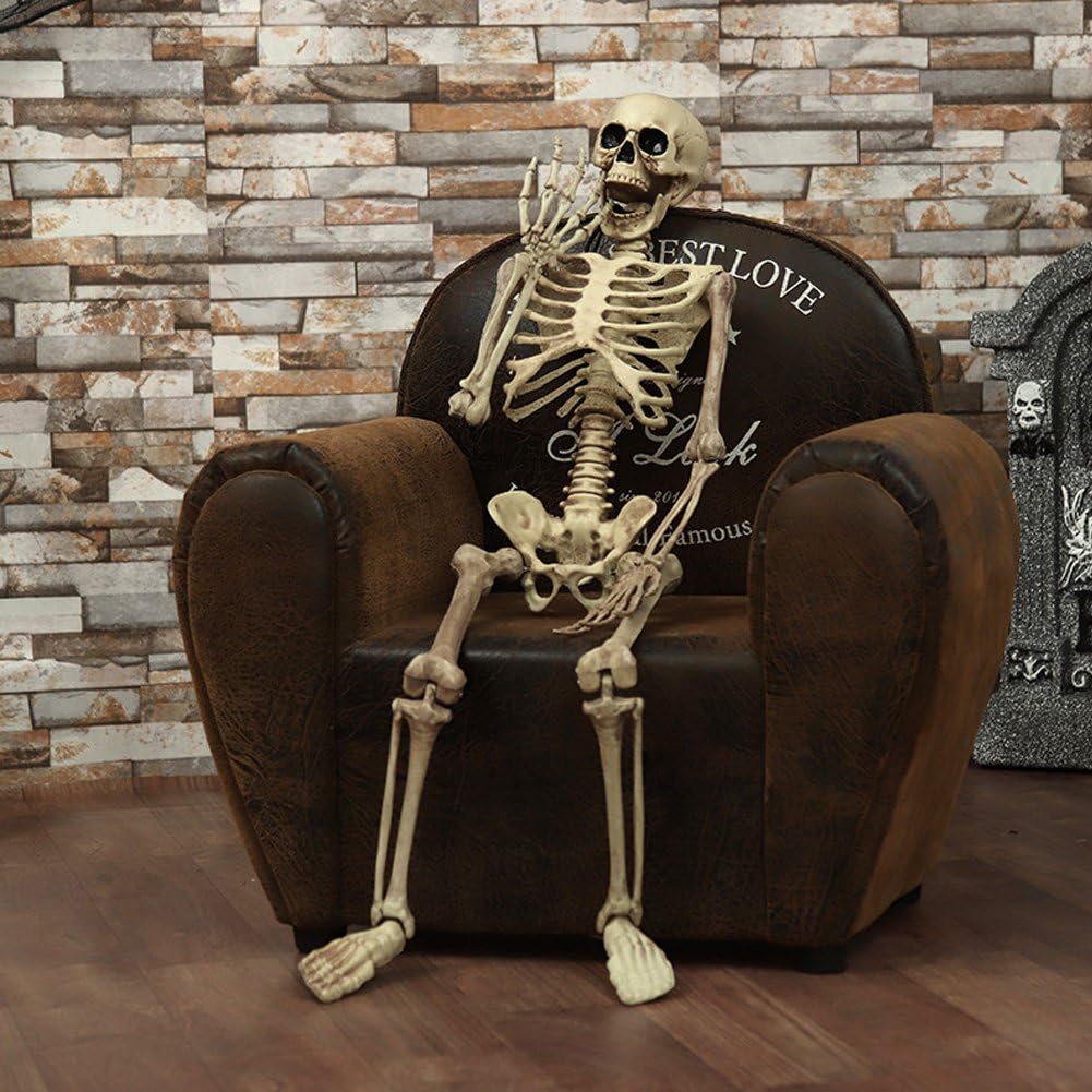 5.4ft Halloween Skeleton Life Size, Realistic Posable Full Body Hanging Adult Human Skeletons Skull Scientific Bones Models with Movable/Poseable Joints for Best Halloween Props Party Decor Decoration