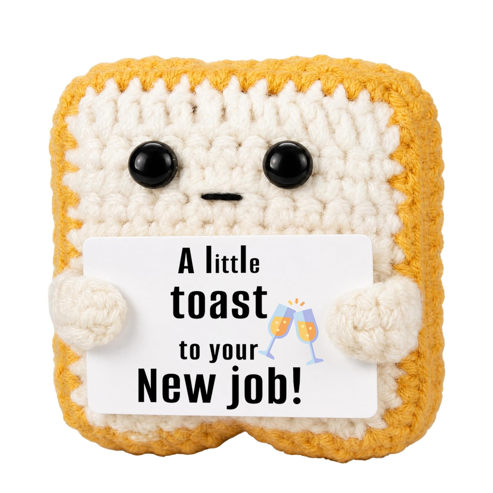 BOBPPOP Crochet Toast Plush​ Desk Buddy, Congratulations Gift​ for New Job, for Coworker Leaving Farewell Gifts​ Women Men Office Decor (Yellow and White)
