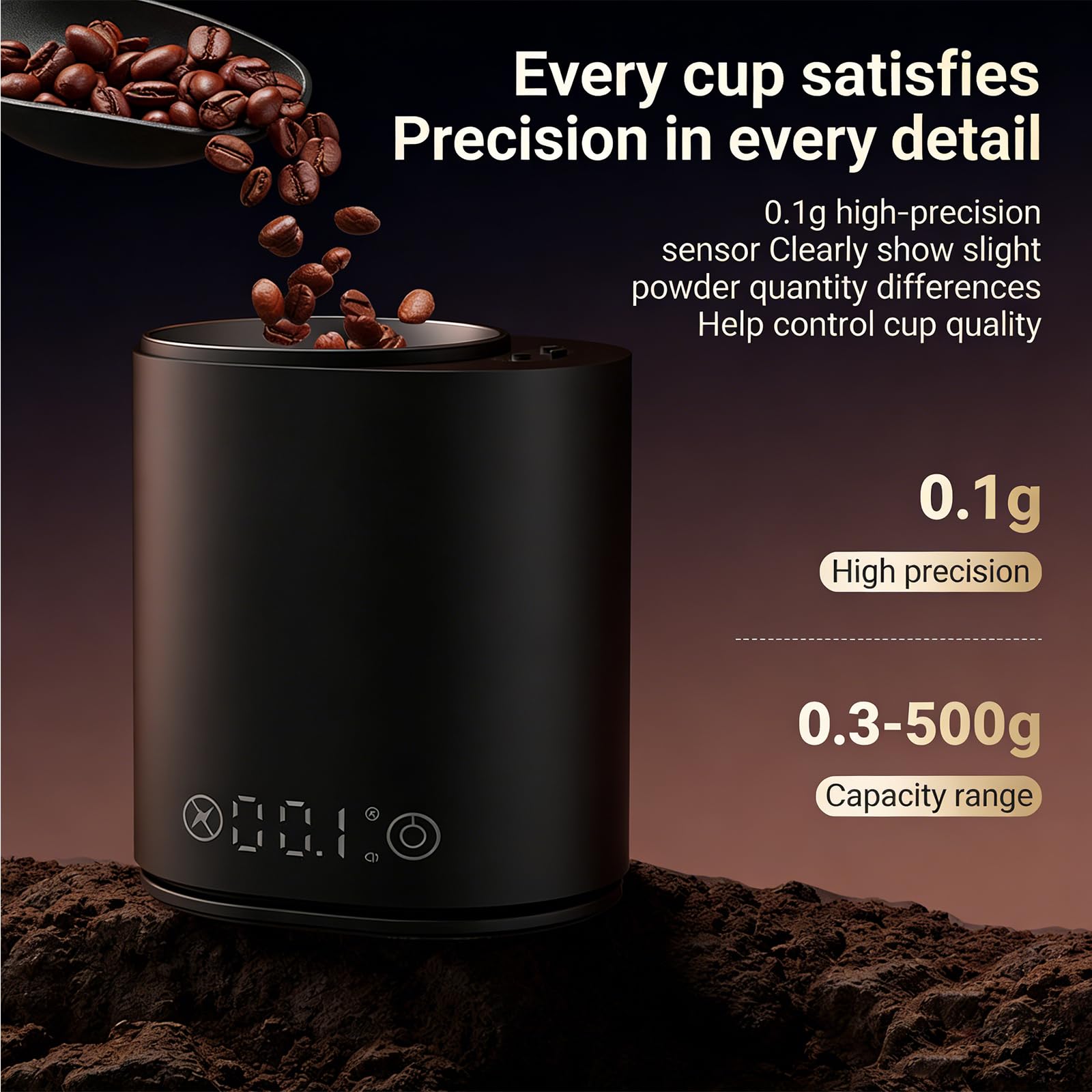 Smart - Taza dosificadora de café de precisión de 0,1 g, puerto de 58 mm y capacidad de 145 ml, modo de pesaje de 480 minutos para molienda de espresso y pesaje de granos de café