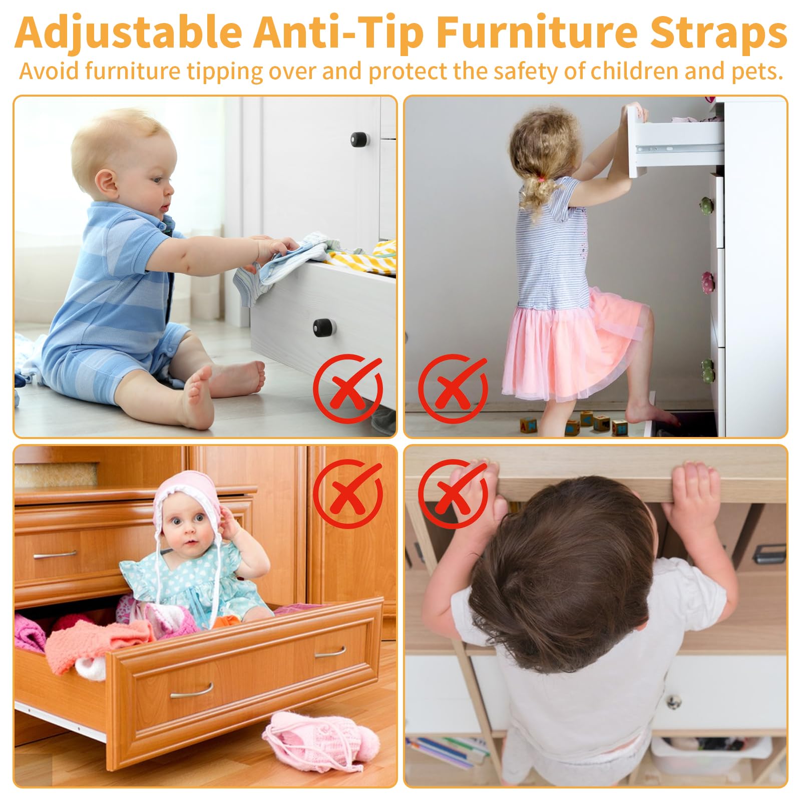14 Pack Furniture Straps,Baby Proofing Anti Tip Furniture Anchors Kit,Falling Furniture Prevention Device,Adjustable Child Safety Straps Earthquake Resistant,FurnitureAnchors for Dresser,Cabinet - Image 4
