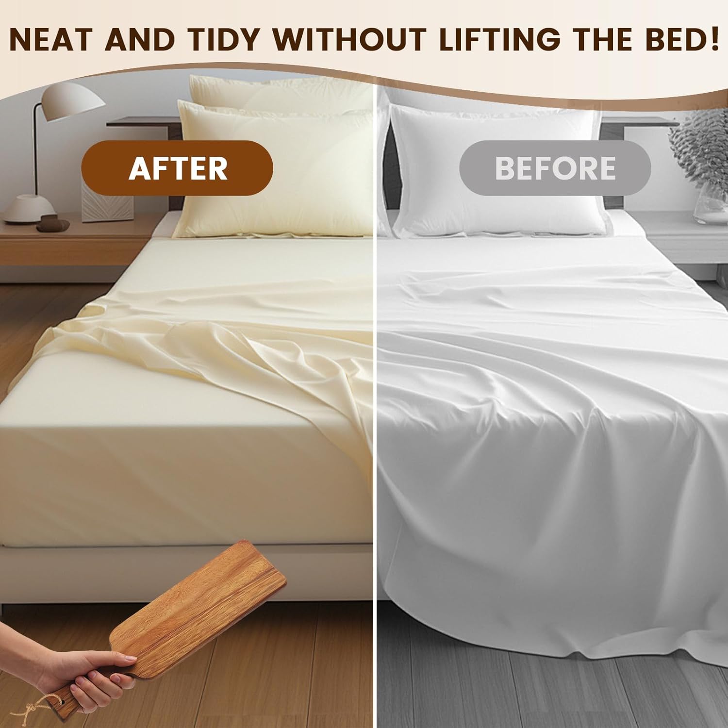 Mattress Lifter & Bed Maker Tool for Changing Sheets, Acacia Easy Lever-Action Lift Bed Sheet Tucker Tool, Ergonomic Design for Seniors Effortless Sheet Changes Alleviating Back Pain (Acacia wood)
