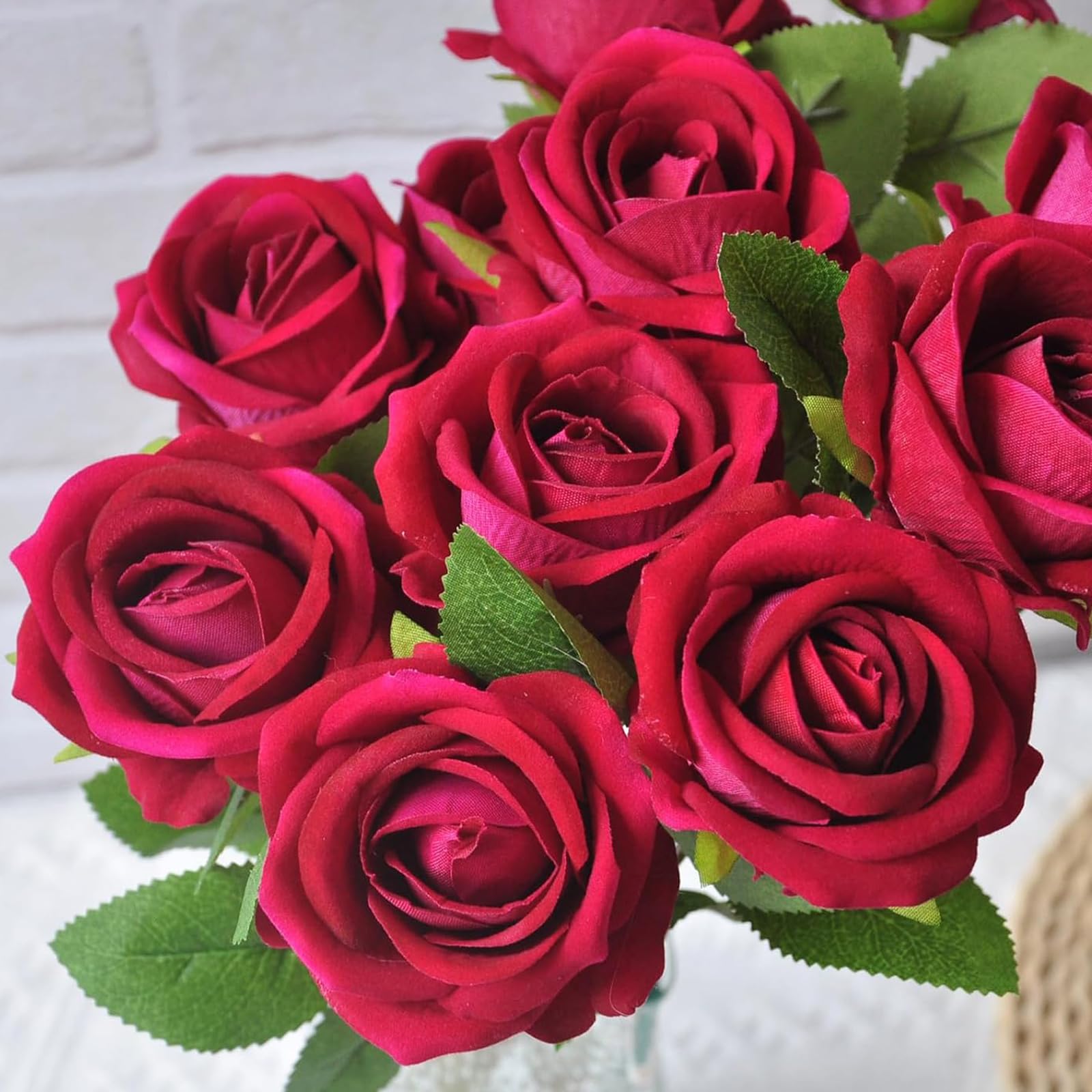 Bouquet de roses artificielles en soie - 15 têtes - Bouquet de fleurs artificielles pour la maison, le jardin, la fête de mariage - Rose clair (pas de vase