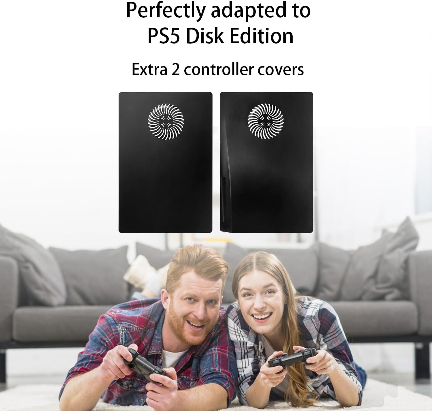 PEYANZ Faceplate for PS5 Console, Cover Plate, ABS Shell, Anti-Scratch Skin, Heat Dissipation, Dustproof, with Extra 2 Controller Silicone Covers (Black-with Vents)