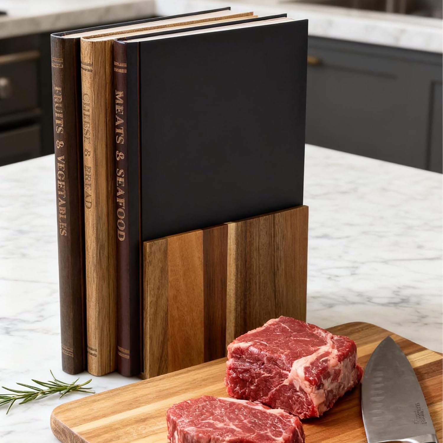 Cutting Board That Looks like Books, Set of 3 Solid Wood Book Shaped Cutting Board Library with Wooden Stand, For the Books Loving Chef, Fruits, Vegetables, Meat, Fish, Cheese and Bread