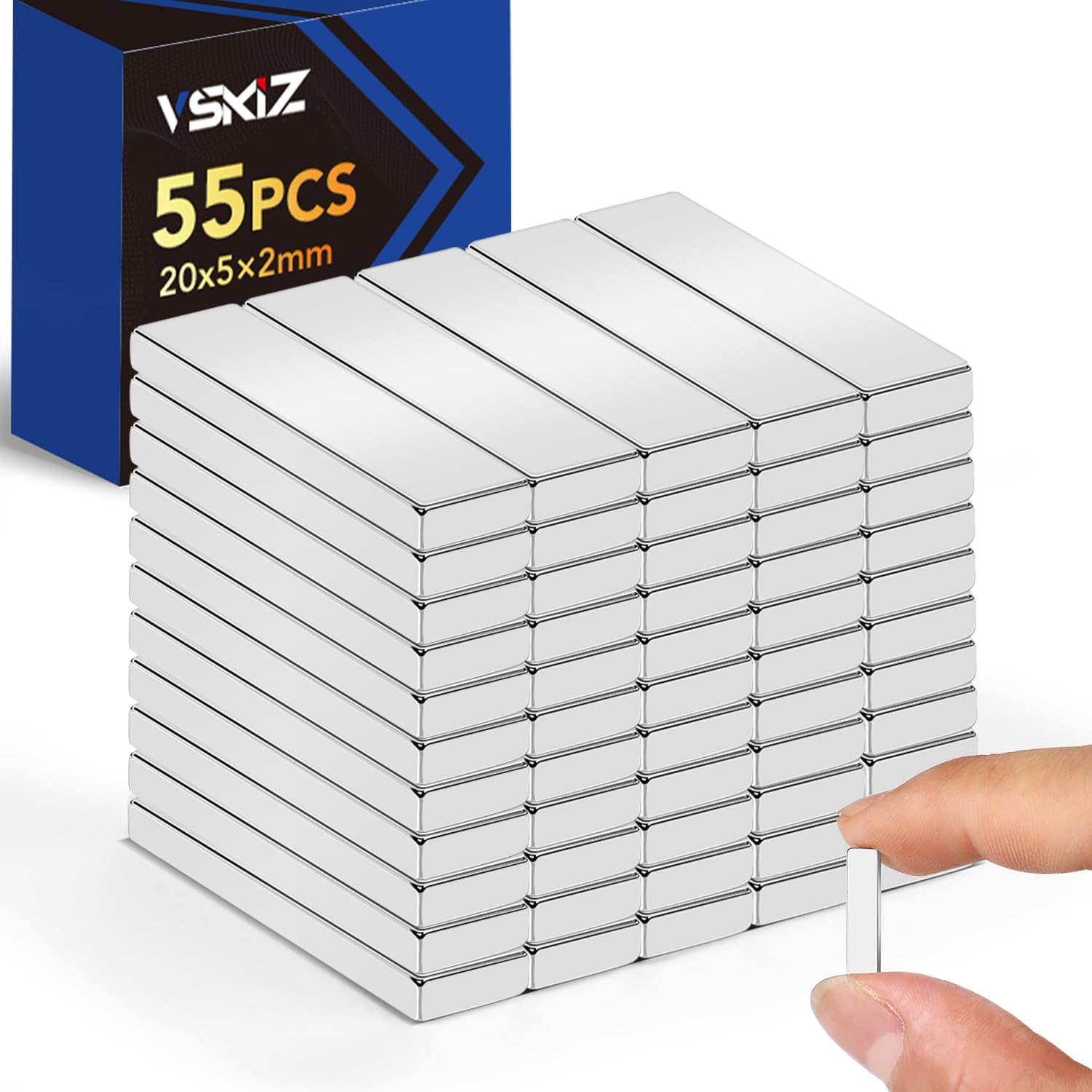 Small Strong Neodymium Magnets Bar 55Pcs, 0.79x0.2x0.08inches Powerful Rare Earth Magnet, Rectangular Magnetic Bar, Mini Fridge Magnets for Crafts, DIY, Office, Tool Storage