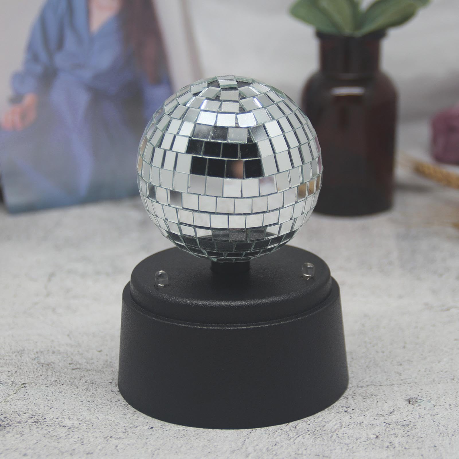 Boule Disco-Spiegellicht, Party-Spiegellicht, Boule Fête Diskokugel, kleine Discokugel mit Spiegel, rotierende Bühne, Mini-Discokugel mit Akku für Hochzeit, E