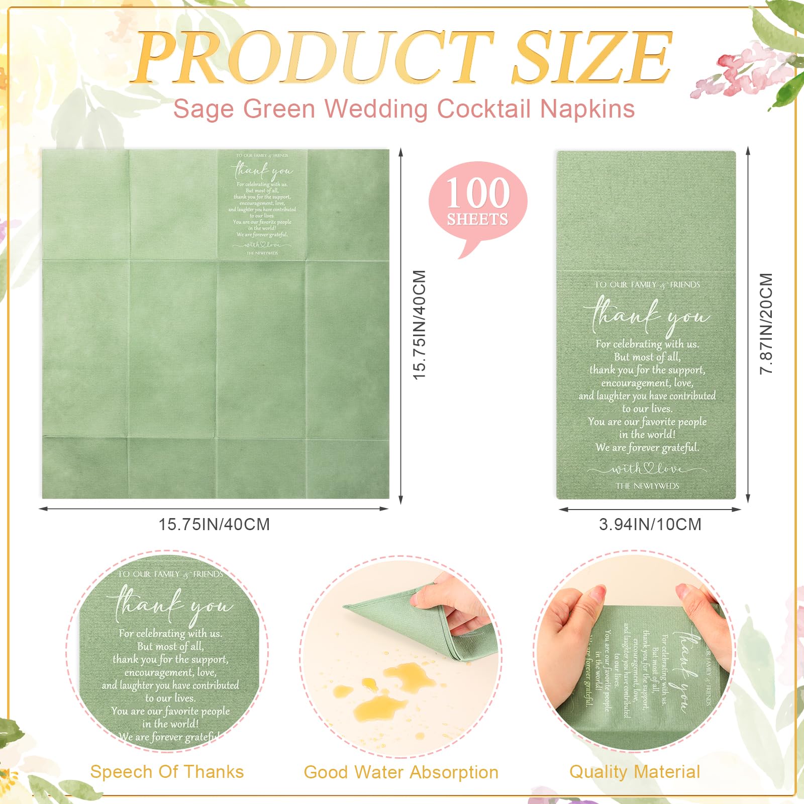 Qilery Lot de 100 serviettes de table unies avec poche intégrée pour fête prénuptiale, répétition, dîner (vert sauge)