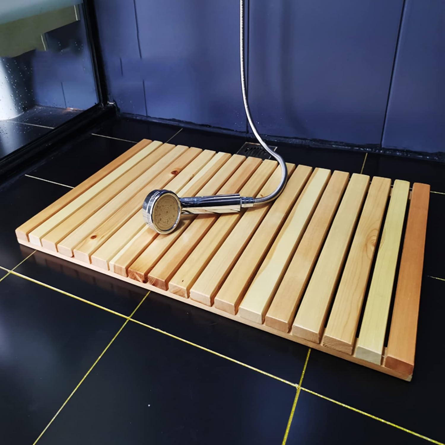 Luxury Bamboo Mat Wood Shower Mat,Bamboo Bath Mat,Nature Bamboo Wooden Bath Mat,Bamboo Shower Mat,Non Slip Shower Tub Mat for Bathtub,Shower,Sauna,for Indoor Or Outdoor,40x40cm/16x16in