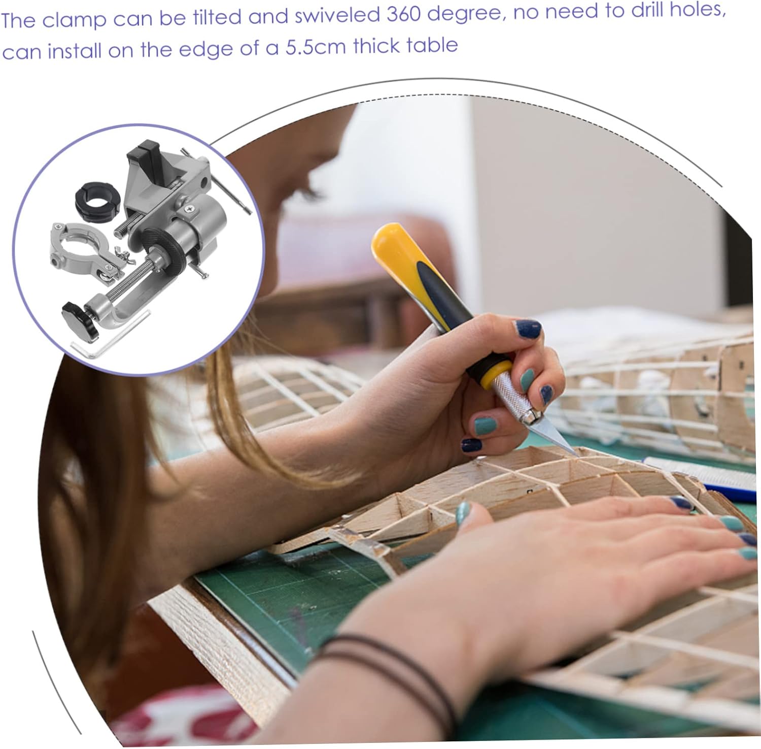 Table Vise Clamp Swivel Tilt Portable Clamp for Woodworking Welding Bench Tool Includes Drill Grinder Bracket