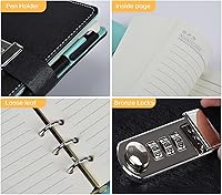 Vista 2 de ARRLSDB Diary Journal for Women with Lock, PU Leather Combination Lock Diary A6 Refillable Leather Journal, Size:18.5X13.5 cm (Black)