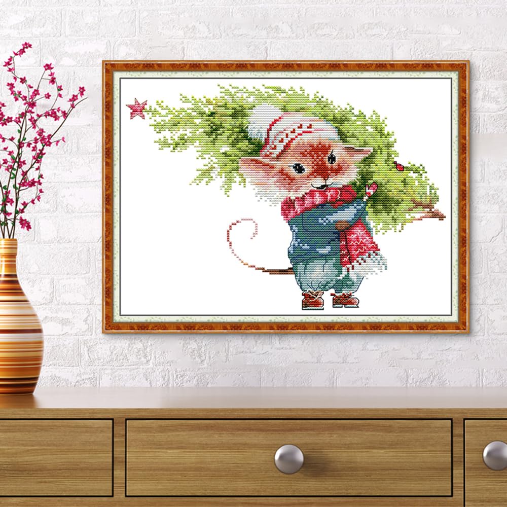 CROSSDECOR Stamped Cross Stitch Kits,Full Range of Cross-Stitch Needlepoint Kits for Beginners,Embroidery Kit Arts and Crafts for Home Wall Decor Gifts-Carry Christmas Tree Home 33×25cm
