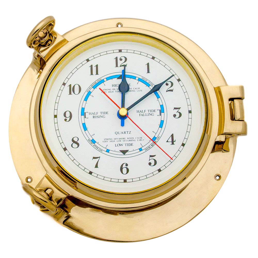 9" Diameter Solid Brass Porthole Tide Clock.Nagina International