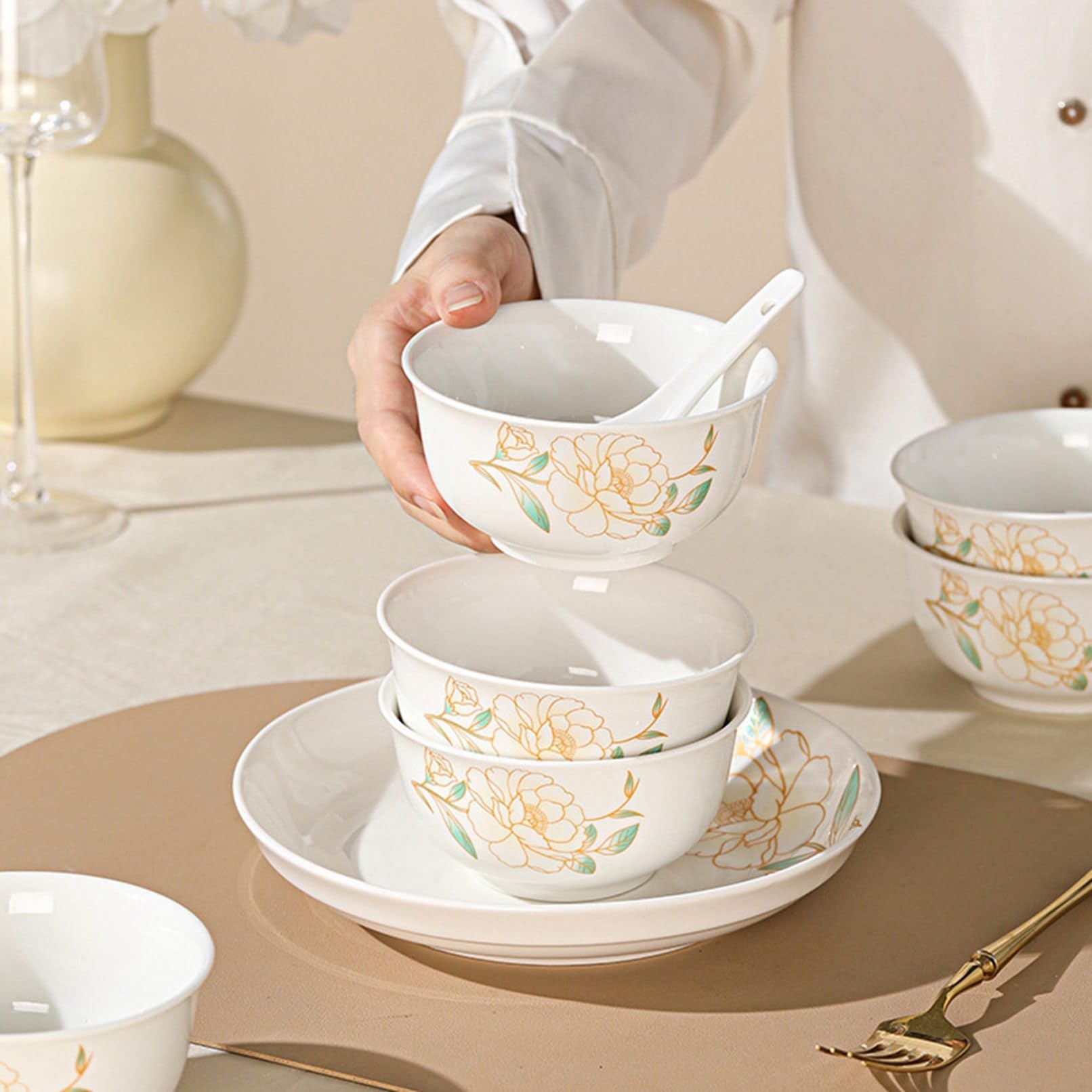 Amazon.co.jp: 食器セット 碗皿セット 4人食 6人食 蓮の花 イチョウ柄