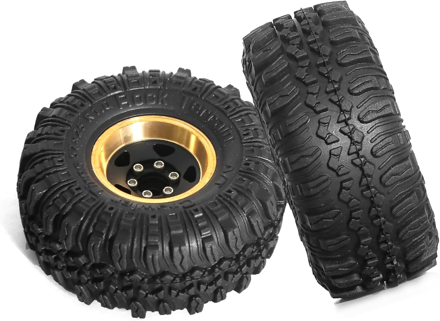 REDSPIDER （4pcs） 1.0 beadlock Wheels and Tires，1.0 Tires Set Has Super Soft Stickiness，Brass Material Wheel hub. 1.0 Crawler Tires for TRX4M Axial AX24 SCX24 FCX24 1/18 1/24 RC Crawler Car (Coppery)