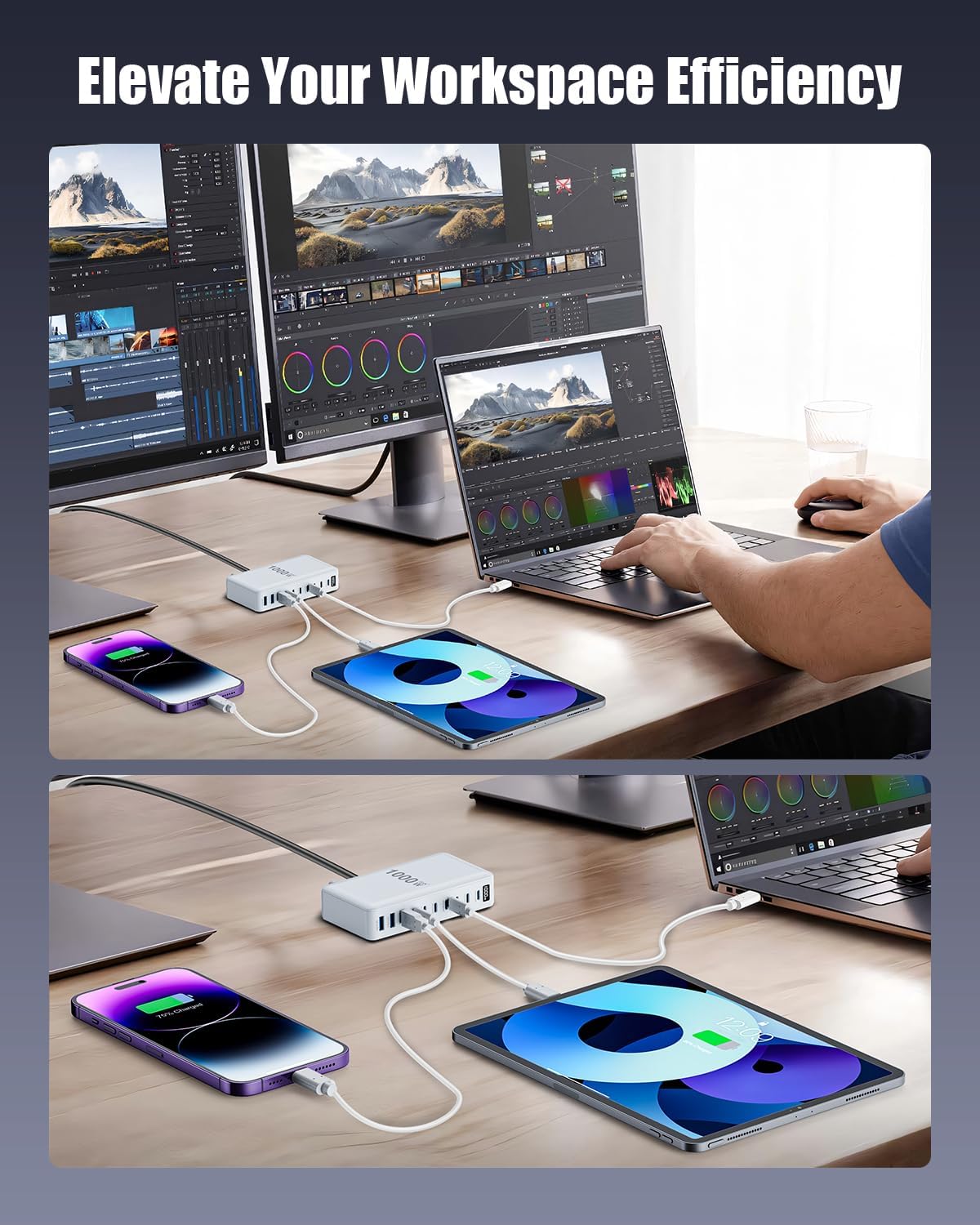 1000W USB C Charger Block,10-Port USB C Charging Station GaN IV Travel Essentials Multiple Port Charging Station,140W Laptop Fast Charger Adapter for MacBook Pro/Air,DELL,iPad,iPhone,Samsung Galaxy