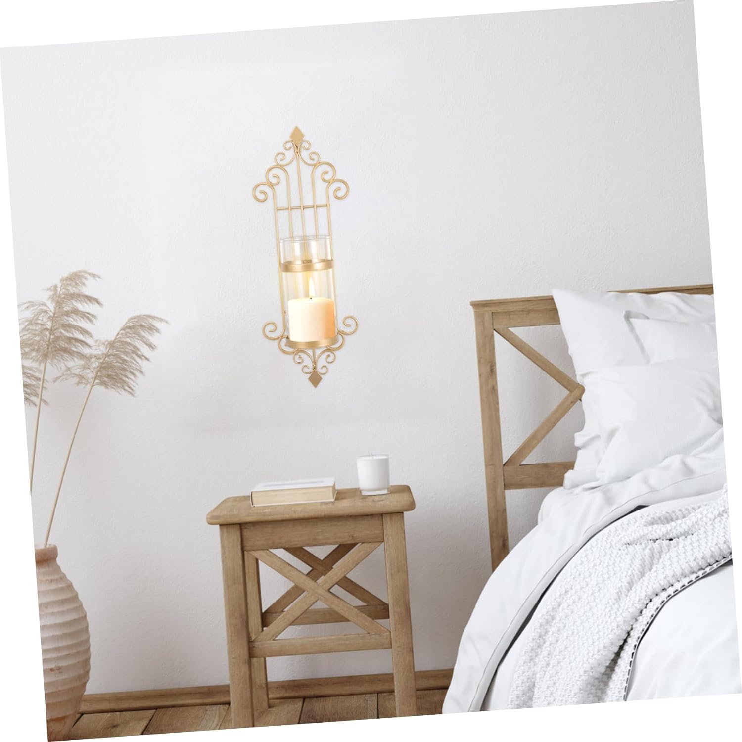 Rose Gold Wall Sconce Candle Holder Decorative Metal Glass Candle Holder for Living Room Elegant Wall Decor for Home Decoration and Dining Room