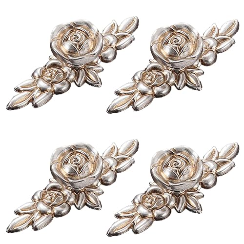 ROSDMDE Rose Cabinet Knobs with Backplate 4pcs Vintage Zinc Alloy Flower Drawer Pull Handles Cabinet Handle Knobs for Dresser Vanity Nightstand Cupboard (Antique Silver)