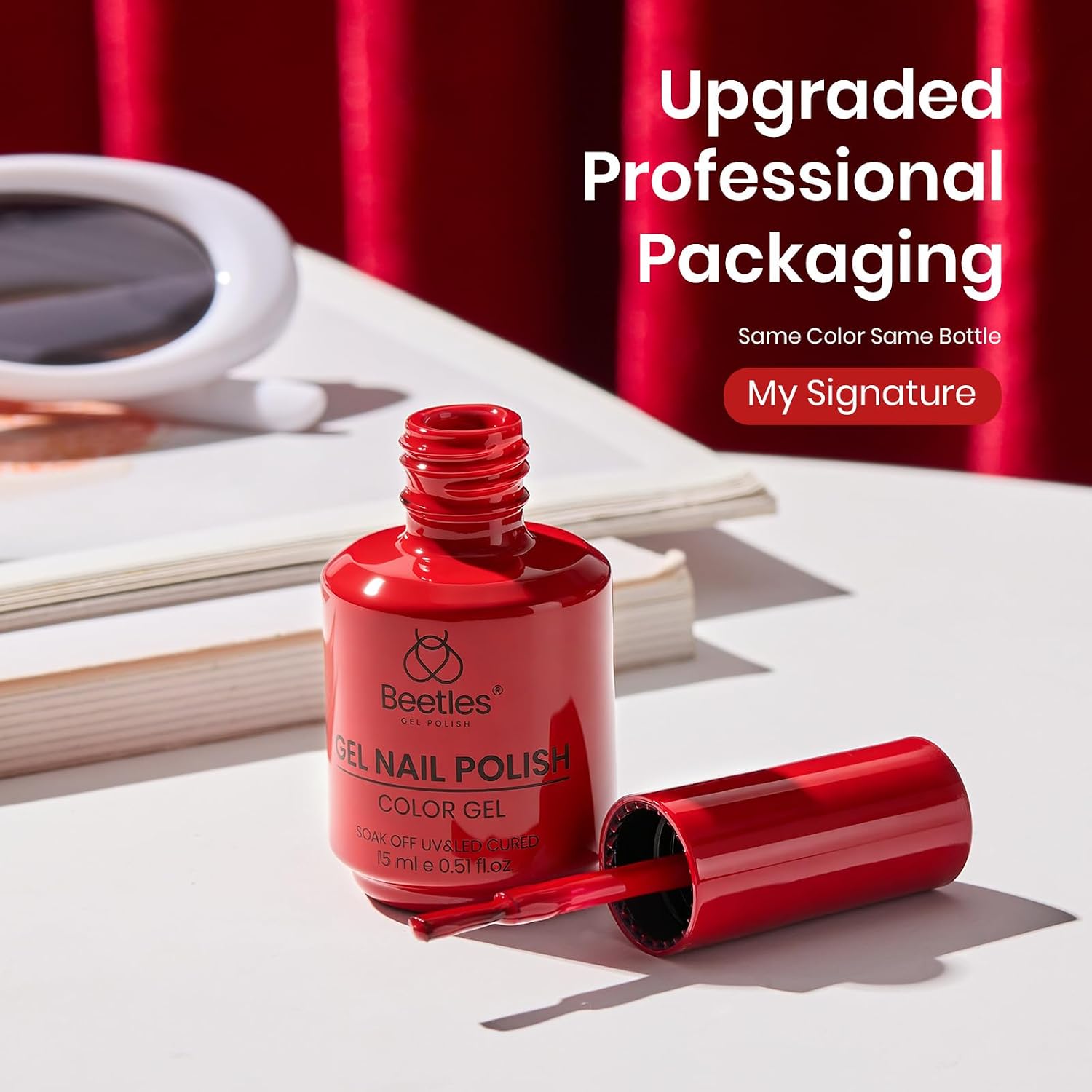 Beetles Red Gel Nail Polish, 15ml Full Sizes Classic Red Summer Soak Off UV LED Gel Polish, Glossy Elegant My Signature for Everyday Wear, Parties Nail Art DIY Manicure at Home Gift for Women