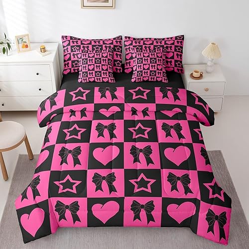 Erosebridal Black Bowknot Bedding Set for Kids Boys Girls,Stars Love Heart Bed i