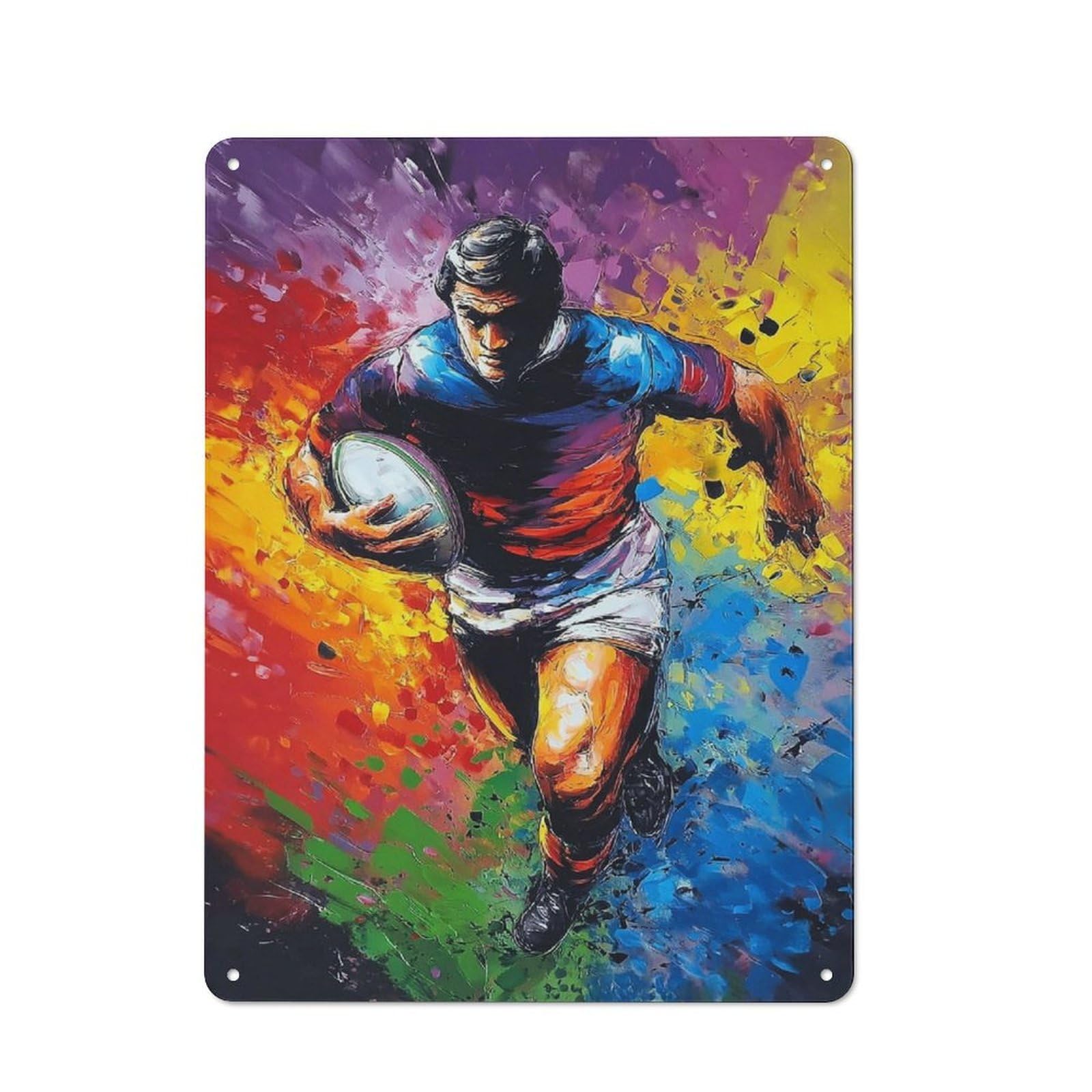Junmoney Rugby Player In Action Painting Tin Wall Plaque 40X30cm With For Pub Or Café, A Decorative Christmas Gift For Hospitality Wall Decor Collectors