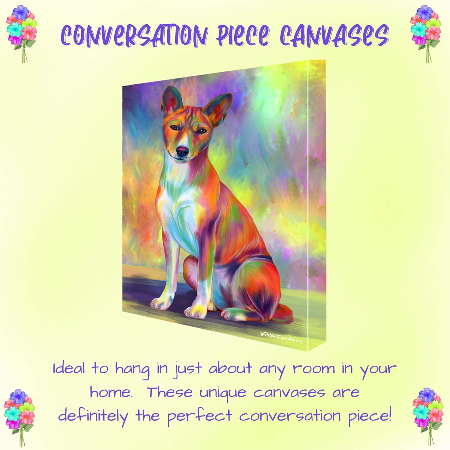 Doggie of the Day Paradise Wave with Basenji Dogs Canvas Wall Art - Premium Quality Ready to Hang Room Decor - Flat Rolled 11" x 14"