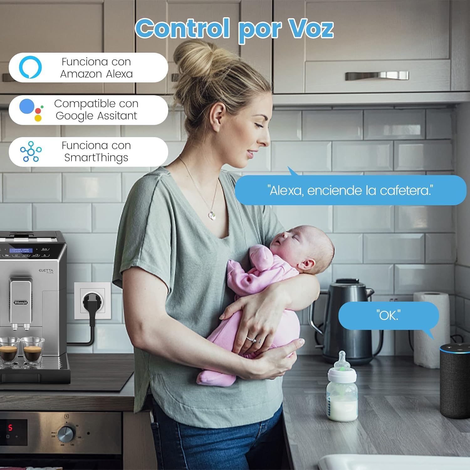 EIGHTREE Gniazdko Wi-Fi, 16 A, inteligentne gniazdko elektryczne z pomiarem prądu, WiFi Plug Smart Home z Alexa, Google Home, 4 sztuki w opakowaniu