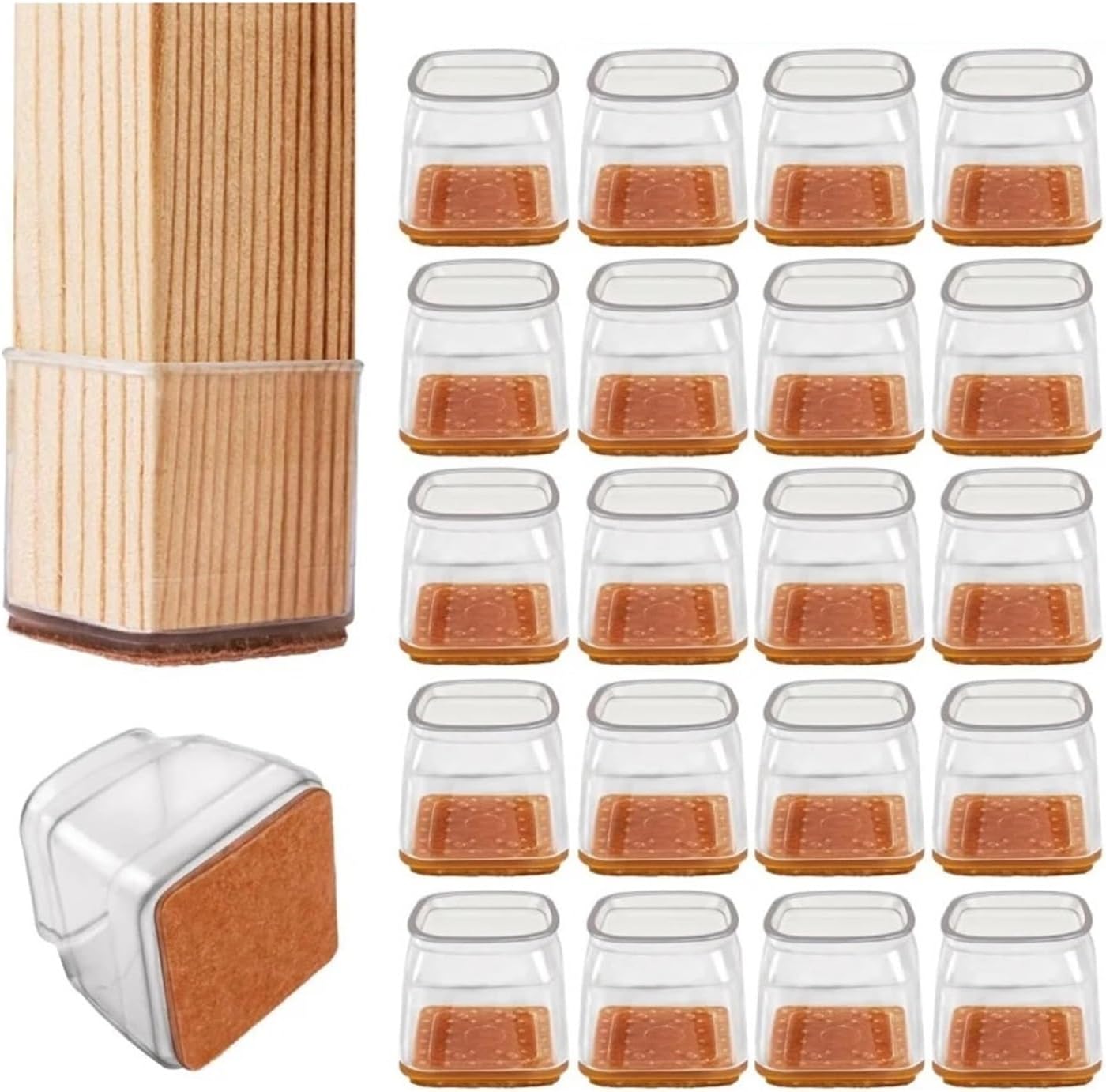 24PCS Silent Square Table Chair Foot Cover Transparent Thick Anti Slip Wear Resistant Silicone Table and Chair Protective Cover(2.2-3cm)